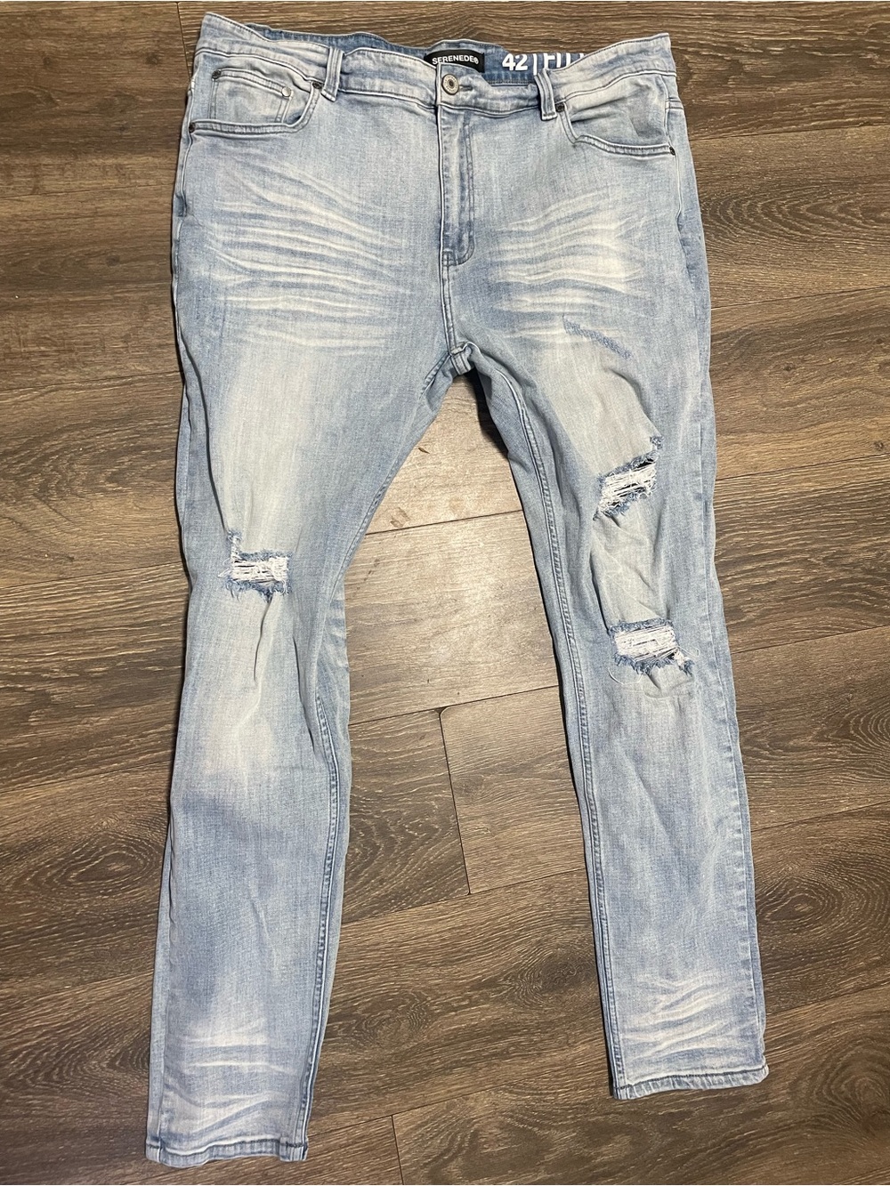 Serenede light Wash Distressed Men’s fitted denim Jeans - Size 42 men pants bot